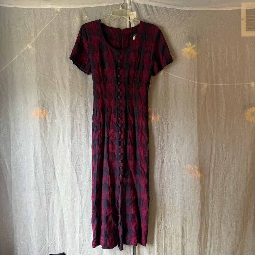Vintage Plaid Buttoned Maxi Sundress
